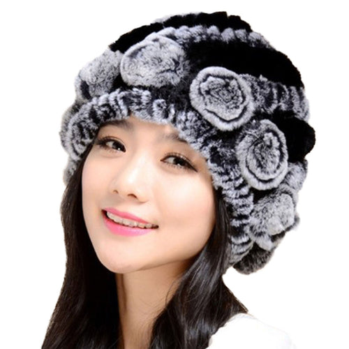 Women's Winter Hat Knitted Real REX Rabbit Fur Hat Top Quality Beanie Hat 14602