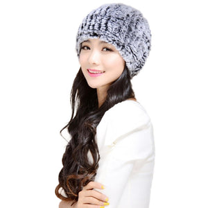 Women's Hats Knitted Real REX Rabbit Fur Beanie Hat 14603