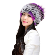 Load image into Gallery viewer, Real Rex Rabbit Fur Hat Double-use Scarf  Cap Fox Fur Decoration Pompom 14604