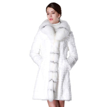 Load image into Gallery viewer, Women&#39;s Genuine Rabbit Fur Coat Genuine Fox Fur Collar Long Overcoat 15130