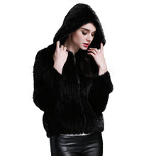 Load image into Gallery viewer, Women&#39;s Genuine Knitted Mink Fur Coat with Hood Winter jacket Women 15131