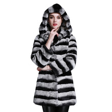 Load image into Gallery viewer, Women&#39;s Genuine Rabbit Fur Coat  with Fur Hood Winter Female Overcoat 15190