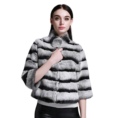 Women's Genuine Rabbit Fur Coat Women Half Sleeve Winter jacket 15193