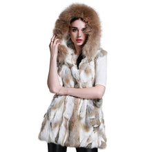 Load image into Gallery viewer, Women&#39;s Rabbit Fur Vest Hood Slim Belt Real Fur Waistcoat Female vests 15275