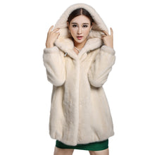 Load image into Gallery viewer, Women&#39;s Genuine Mink Fur Coat Women with Big Trim Hood Winter jacket 16043