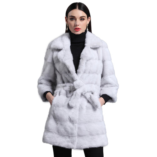 Women's Genuine Mink Fur Coat Women With Suit Collar Warm Long Overcoat  16047