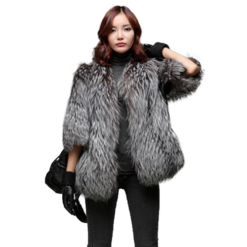 Women's Genuine Fox Fur Coat Women Warm Winter Coat  161102