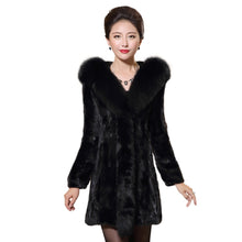 Load image into Gallery viewer, Women&#39;s Genuine Mink Fur Coat Women with Big Fox Fur Hood and Placket 16155