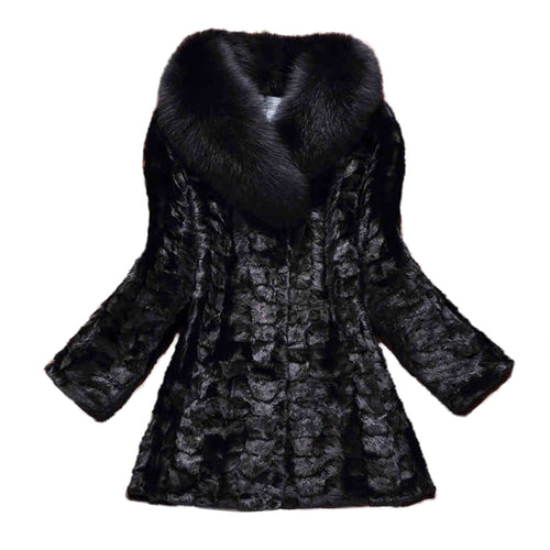 Women's Genuine Mink Fur Coat  Hoodie with Real Fox Fur Collar Fur Jacket 16156