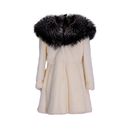 Women's Genuine Mink Fur Coat Women Big Fox Hood with Fox Hem jacket 16175