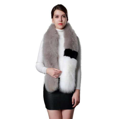 Women's Real Fox Fur Scarf Lady Fashion Winter Warm Shawl Patchwork 16756