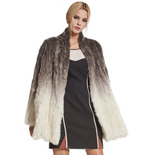 Load image into Gallery viewer, Women&#39;s Knit Real Rabbit Fur Coat Slit Jacket Winter Warm Coat Gradient 17140