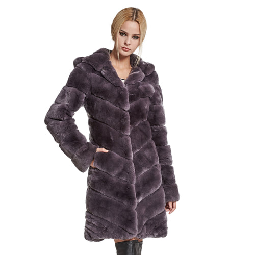 Women's Genuine Rabbit Fur Coat Women with Hood Winter jacket Women 17154