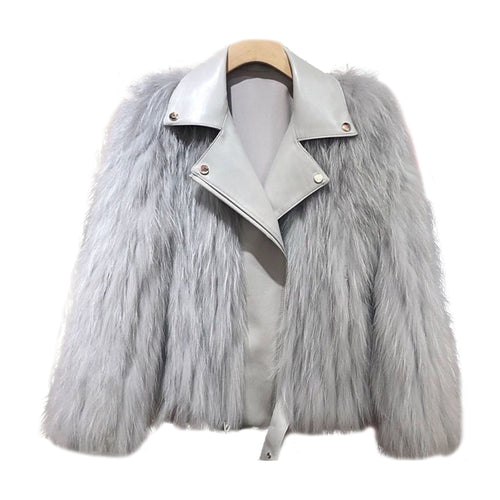 Winter Clothes Women Raccoon Dog Fur Car Stripe Fur Coat Women's Short Knitting Wool Suit Collar Locomotive Coat FS21125
