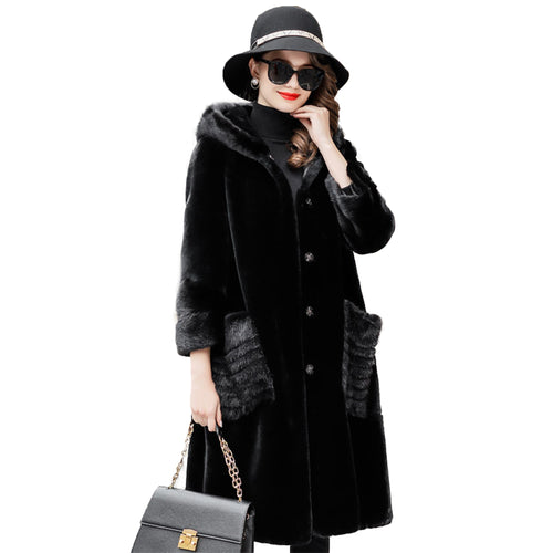 Winter Coat Women 2021 Mink Fur Pocket Hooded Coat Sheep Fur Integrated Women's Mid Long Coat Winter FS21140