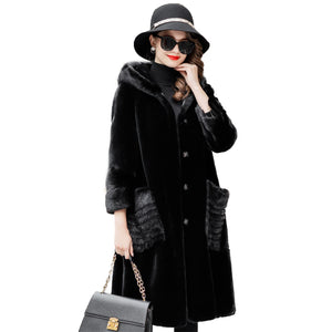 Winter Coat Women 2021 Mink Fur Pocket Hooded Coat Sheep Fur Integrated Women's Mid Long Coat Winter FS21140