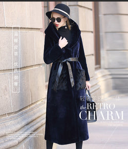 Winter Coat Women Fur Coat Mink Mouth with Hooded Sheep Fur Coat Women Long FS21143