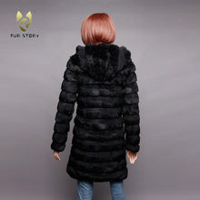 Load image into Gallery viewer, Women&#39;s Genuine Rabbit Fur Coat Women with Big Hoodie Outwear 151255