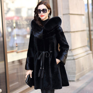 Fox Fur Hooded Fur Coat Mink Fur Sheep Fur Women's Coat 21142