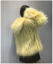 Load image into Gallery viewer, White Raccoon Dog Fur Stripe Woven Fur Coat Short Women&#39;s Slim Hood FS21110