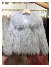 Load image into Gallery viewer, Raccoon Dog Fur Woven Fur Coat Women&#39;s Short Small Lapel Winter 2021 Fox Fur Fur Fur Coat Strip FS21119