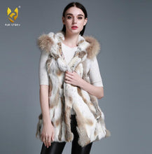 Load image into Gallery viewer, Women&#39;s Rabbit Fur Vest Hood Slim Belt Real Fur Waistcoat Female vests 15275