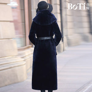 Winter Coat Women Fur Coat Mink Mouth with Hooded Sheep Fur Coat Women Long FS21143