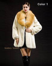 Load image into Gallery viewer, Women&#39;s Genuine Mink Fur Coat Women with Big Fox Fur Collar Women Jacket 16052