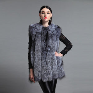 Natural Fox Fur Vest for Women Winter Thick Vertical Stripe Natural Fox Fur Waistcoat