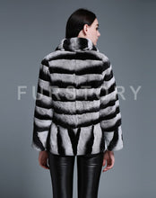 Load image into Gallery viewer, Women&#39;s Genuine Rabbit Fur Coat with Big Turn Down Collar Chinchilla Color 15190