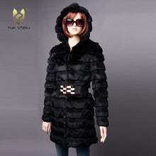 Load image into Gallery viewer, Women&#39;s Genuine Rabbit Fur Coat Women with Big Hoodie Outwear 151255