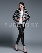 Load image into Gallery viewer, Women&#39;s Genuine Rabbit Fur Coat with Big Turn Down Collar Chinchilla Color 15190