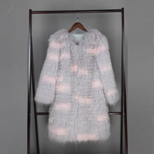 Load image into Gallery viewer, Winter Clothes Women Women&#39;s Raccoon Dog Fur Light Grey Stripe Long Lady Fur Coat FS21126