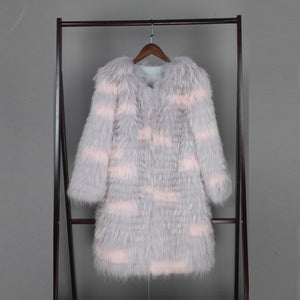 Winter Clothes Women Women's Raccoon Dog Fur Light Grey Stripe Long Lady Fur Coat FS21126