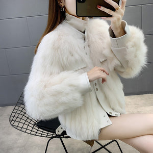FS21108 Fox Fur Coat Women's Stand Collar Genuine Leather Locomotive Short Style Car Stripe Fur Coat Korean Version