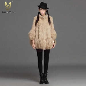 Women's Genuine Rabbit Fur Coat with Mongolia Lamb Fur Big Skirt Hem 151180