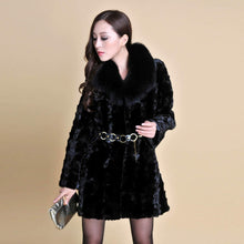 Load image into Gallery viewer, Real Mink Fur Coat Fox Fur Collar Jacket Overcoat Ladies&#39; Garment Black FS13061