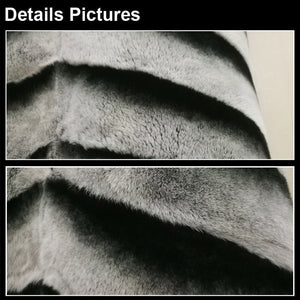 Women's Rabbit Fur Coat Chinchilla Color Turn-down Collar Overcoat 16190