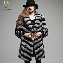 Load image into Gallery viewer, Women&#39;s Genuine Rabbit Fur Coat Chinchilla Color Long Sleeve Fur Coat 16127