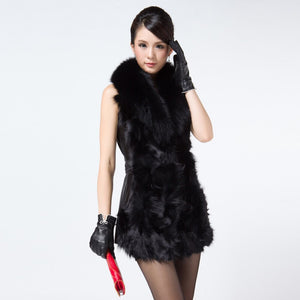 Fox Fur Sheep Leather Vest Waistcoat Coat Jacket Long Good Quality Leather