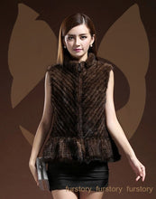 Load image into Gallery viewer, Women Vest Real Mink Fur Twill Stripes Skirt Hem Knitted 15269