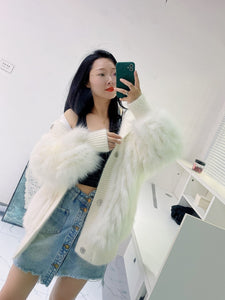 Fur Coat Women  Autumn and Winter 2021 New Fox Hair Car Stripe Mink Fur Women's Mid Long Hooded Coat Knitted Loose Coat FS21115