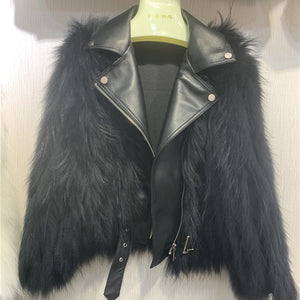 Winter Clothes Women Raccoon Dog Fur Car Stripe Fur Coat Women's Short Knitting Wool Suit Collar Locomotive Coat FS21125