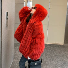 Load image into Gallery viewer, Finnish fox fur car fur Hooded Coat girl