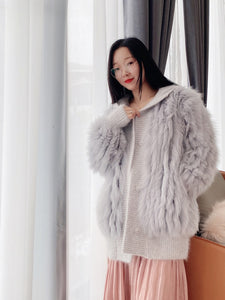 Fur Coat Women  Autumn and Winter 2021 New Fox Hair Car Stripe Mink Fur Women's Mid Long Hooded Coat Knitted Loose Coat FS21115