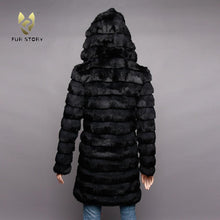 Load image into Gallery viewer, Women&#39;s Genuine Rabbit Fur Coat Women with Big Hoodie Outwear 151255