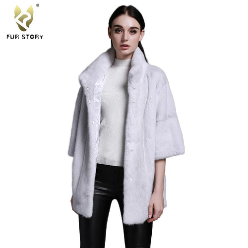 Women's Genuine Mink Fur Coat Women With Stand-up Collar Overcoat Female Fur Story FS16042