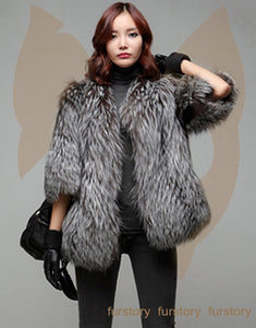 Women's Genuine Fox Fur Coat Women Warm Winter Coat  161102