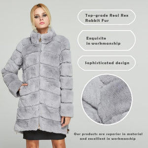 Women's Genuine Rabbit Fur Coat Women  Zip Stand-up Collar  Winter jacket  18131