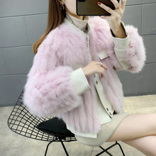Load image into Gallery viewer, FS21108 Fox Fur Coat Women&#39;s Stand Collar Genuine Leather Locomotive Short Style Car Stripe Fur Coat Korean Version